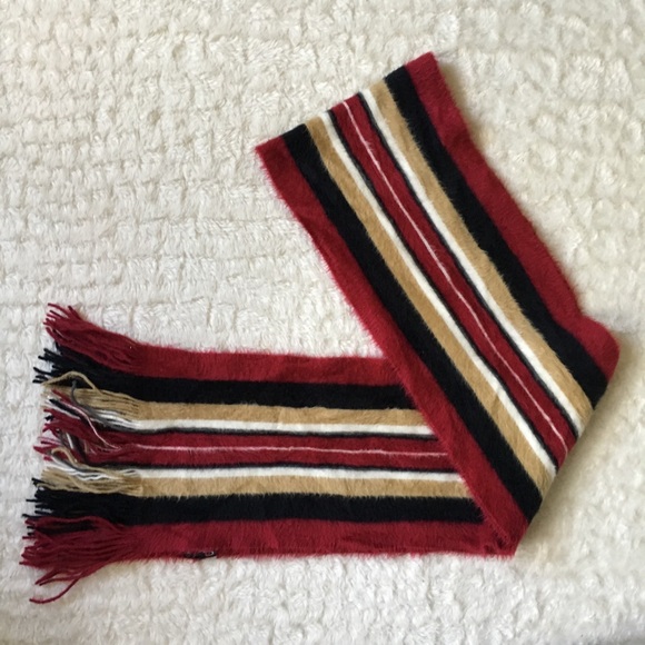 Vertical stripe camel red black & white soft scarf - Picture 2 of 8